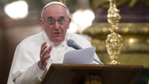 Pope Francis giving homily – it
